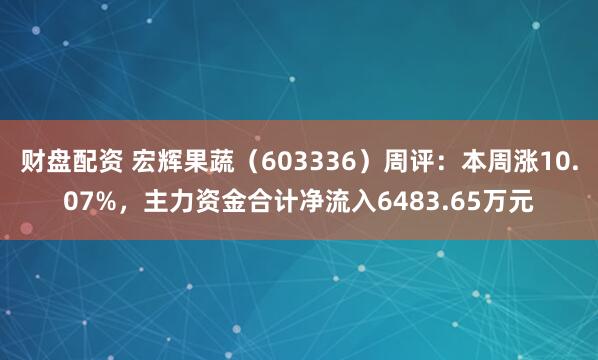 财盘配资 宏辉果蔬（603336）周评：本周涨10.07%，主力资金合计净流入6483.65万元